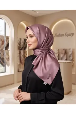 Aker Kristal Eşarp - Düz Renk - Taş İşleme Logolu - 991 - Gül Kurusu