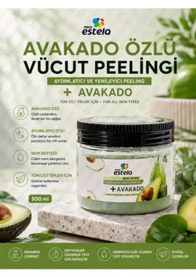 new estela Profesyonel Avakado Özlü El & Vücut Bakım Tuz Peeling 500GR