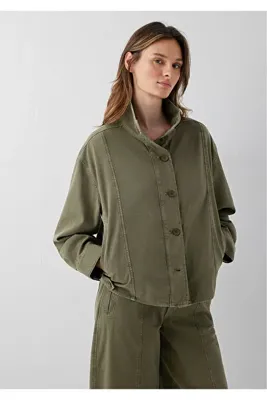 Mavi Düğmeli Dik Yaka Haki Ceket Oversize / Geniş Kesim 1110922-71545