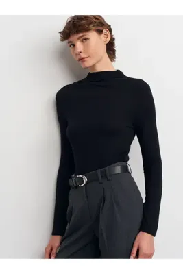 Dilvin 32139 Büzgülü Uzun Kollu Top-Siyah