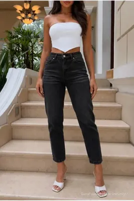 BİKELİFE Yüksek Bel Mom Comfort Fıt Siyah Efektli Jean Pantolon