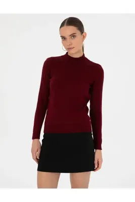 Pierre Cardin Vişne Slim Fit Yarım Balıkçı Yaka Basic Kazak 50315768-VR223