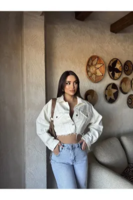 mekabutik Ekru Crop Ceket