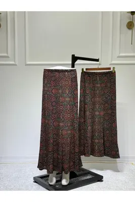 ModaMinar Kadın Menekşe Penye Kumaş Osmanlı Desen Lastikli Balık Etek