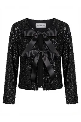 auraandmore ELIZABETH SATEN FİYONK DETAYLI PUL VE BONCUKLU KADİFE CEKET