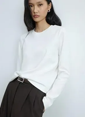 Suud Collection Ekru Rumi Basic Uzun Kollu Bluz