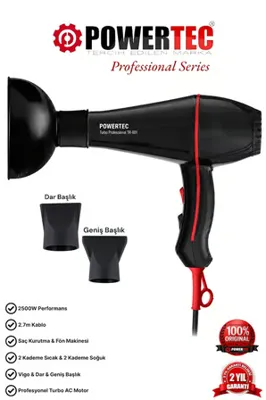 Powertec TR-601 + Difüzör Hacimlendirici Başlık Profesyonel Saç Kurutma & Fön Makinesi( Kuaförlerin Tercihi)