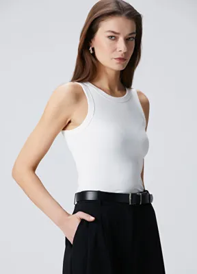 Beymen Collection Kırık Beyaz Bisiklet Yaka Ribli Atlet
