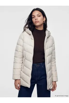 LC Waikiki TexX Store Kalitesi LCW Vision Bej Kapüşonlu Kadın Şişme Mont