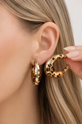 Dora Accessories Kadın Bombeli Oval Leopar Küpe