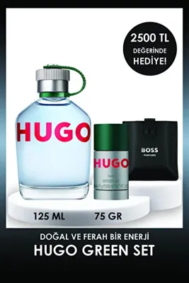 BOSS Hugo Man Green EDT 125 ml Erkek Parfüm + Hugo Man Deodorant Stick + Oyun Kartı Hediyeli SET