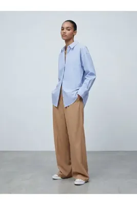 LTB Çizgili Oversize Mavi Gömlek