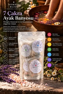 Nordic Bliss 7 Chakra Ayak Banyo Çayı Seti 50 g x 7 Epsom Tuzlu Bitkisel Foot Soak Pedikür Bakım Tuzu