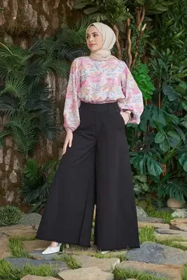 Neways 1153-Püsküllü Pantolon Etek Siyah