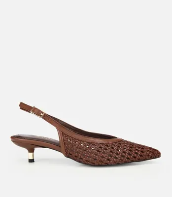 Hotiç Kadın Kahverengi Örgü Detaylı Mini Topuklu Stiletto