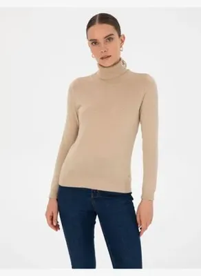 Pierre Cardin Kadın Bej Slim Fit Basic Kazak 50315747-VR011