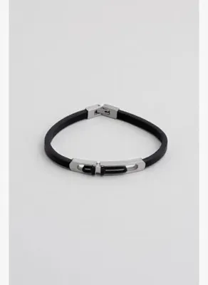 So Chic Metal Detaylı Vegan Deri Erkek Çelik Bileklik