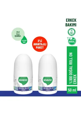 Siveno %100 Doğal Roll-On Erkek Deodorant Bitkisel Leke Bırakmayan Vegan 50 ml X2 Adet