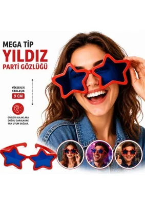 MEGA Tip Yıldız Parti Gözlüğü Kırmızı Renk