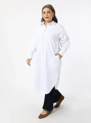 Alia Pamuklu Büyük Beden Poplin Tunik - Beyaz - Alia
