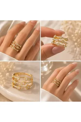 Ezoria Design Yıldız Detaylı Çok Sıralı Ayarlanabilir Yüzük