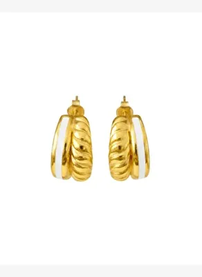 Linya Jewellery Rosa Beyaz Mineli Halka Küpe Gold