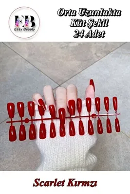 Easy Beauty 24 Adet Renkli Orta Uzun Küt Takma Tırnak 1134