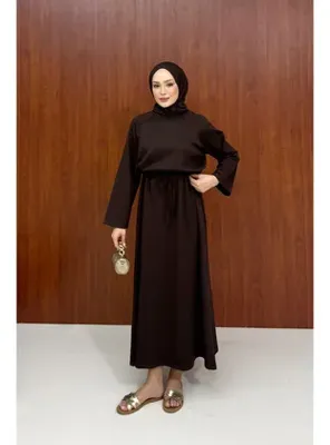 Melike Tatar Örme Modal Elbise 68-6600 KAHVERENGİ