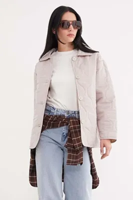 Fulla Moda Su Yolu Desenli Oversize Düğmeli Mont
