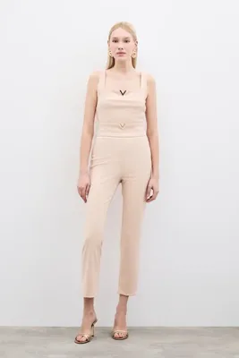 Sateen Bel Aksesuarlı Pantolon - Bej