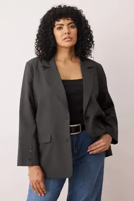 Trendyol Curve Antrasit Premium Oversize/Bol Kesim Astarlı Dokuma Blazer Ceket TBBAW26AG00007