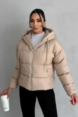 moda armanc Kadın Kapüşonlu Şişme Mont - Yakası Bağcıklı