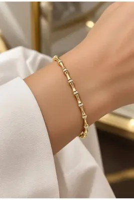 PARTEA Kadın 14K Zirkon Taş Bambu Model Bileklik 17+2 cm klipsli