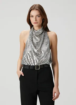 Stella McCartney Silver Halter Yaka Bluz