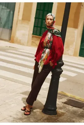 Fresh Scarfs Summer Reverie Desen Rami Viskon Şal Kırmızı