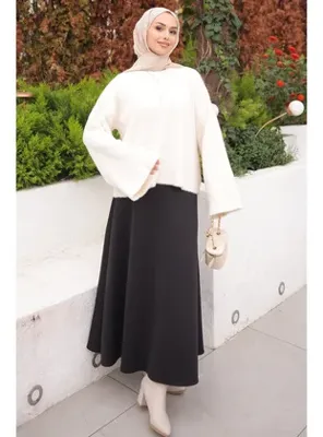 İmajButik Krem Bisiklet Yaka Oversize Angora Yumoş Triko Kazak