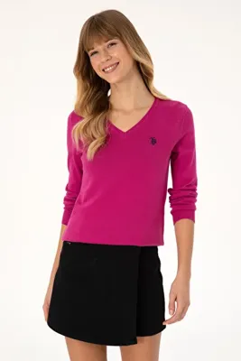 U.S. Polo Assn. Kadın Pembe V Yaka Basic Kazak 50313590-VR252