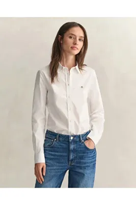 Gant Kadın Beyaz Slim Fit Klasik Yaka Oxford Gömlek