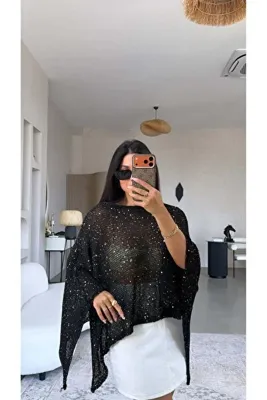 Buket Teke Siyah Payetli Merserize Pelerin