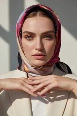 Vissona %100 Twill İpek Eşarp 90x90 Soyut Sulu Boya Desenli El Dikişli Kadın Eşarp
