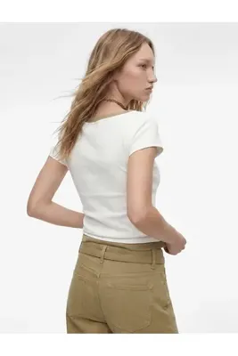 Koton Viskon Kayık İkili Yaka Kısa Kollu Slim Fit Tişört