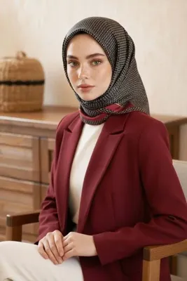 Vissona %100 Twill İpek Minik Motif Desenli Siyah - Bordo Renkli 90x90 Eşarp Dikim Şekli : El Dikişi