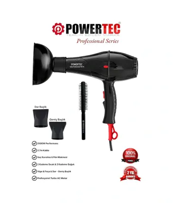 POWERTEC TR-701 Profesyonel Fön Makinesi + Hacimlendirici Difüzör Başlık + Profesyonel Fön Fırçası