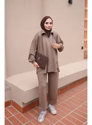 İmaj Butik Vizon Yaka Fermuarlı Tunik Pantolonlu Takım