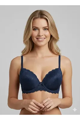 Viuma Kadın Lacivert V620161 Milan Balenli Push Up / Dolgulu Dantelli Comfy Sütyen