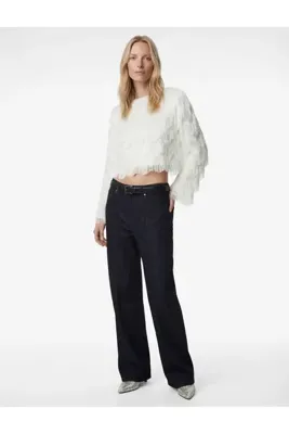 Koton Normal Bel Cepli Düğmeli Nervürlü Geniş Paça Denim Pantolon - Wide Leg Jeans