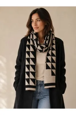 Sebir Moda Üçgen Desenli Triko Örme Atkı