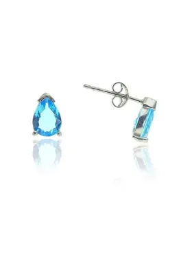 Söğütlü Silver Mini Damla Mavi Küpe Sgtl8442