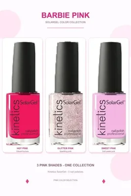 Kinetics Nails Kinetics SolarGel Barbie Pembe Oje Seti 3’lü – Fuşya, Simli ve Pastel Pembe