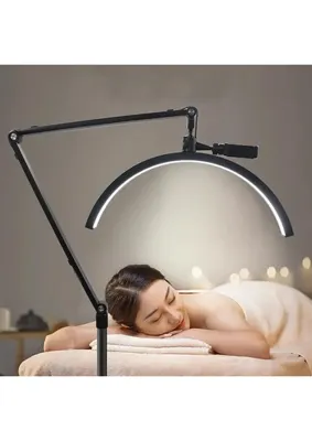 Coverzone Profesyonel LED Hilal Işık 3 Modlu Telefon Tutuculu Makeup Klinik Ipek Kirpik Protez Tırnak Botoks Dolgu Estetisyen Yarım Ay LED C-Kelepçe ile Masa Kenarına Sıkıştırılabilir Metal Işık Stand